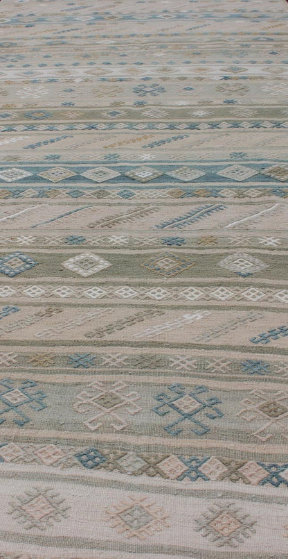 Natural - Toned Turkish Flat - Weave Kilim With Geometric Stripes And Motifs Stripe design Kilim runner with geometric motifs. Keivan Woven Arts / rug en - 176922, country of origin / type: Turkey / Kilim, circa 1950 This flat - woven Kilim runne... - Keivan Woven ArtsEN - 176922 - 11411Rug