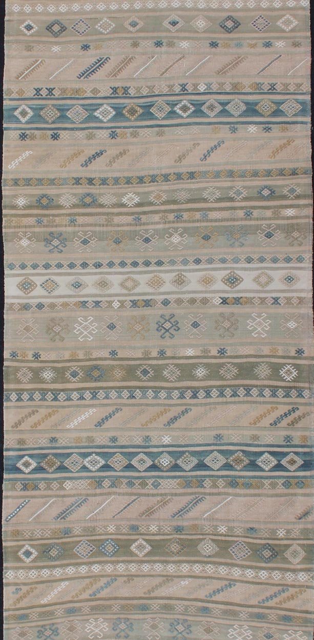 Natural - Toned Turkish Flat - Weave Kilim With Geometric Stripes And Motifs Stripe design Kilim runner with geometric motifs. Keivan Woven Arts / rug en - 176922, country of origin / type: Turkey / Kilim, circa 1950 This flat - woven Kilim runne... - Keivan Woven ArtsEN - 176922 - 11411Rug