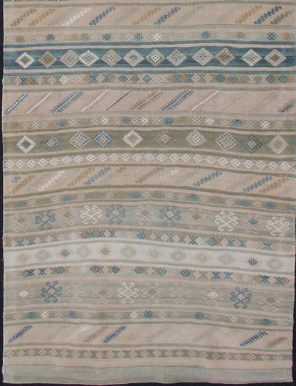Natural - Toned Turkish Flat - Weave Kilim With Geometric Stripes And Motifs Stripe design Kilim runner with geometric motifs. Keivan Woven Arts / rug en - 176922, country of origin / type: Turkey / Kilim, circa 1950 This flat - woven Kilim runne... - Keivan Woven ArtsEN - 176922 - 11411Rug