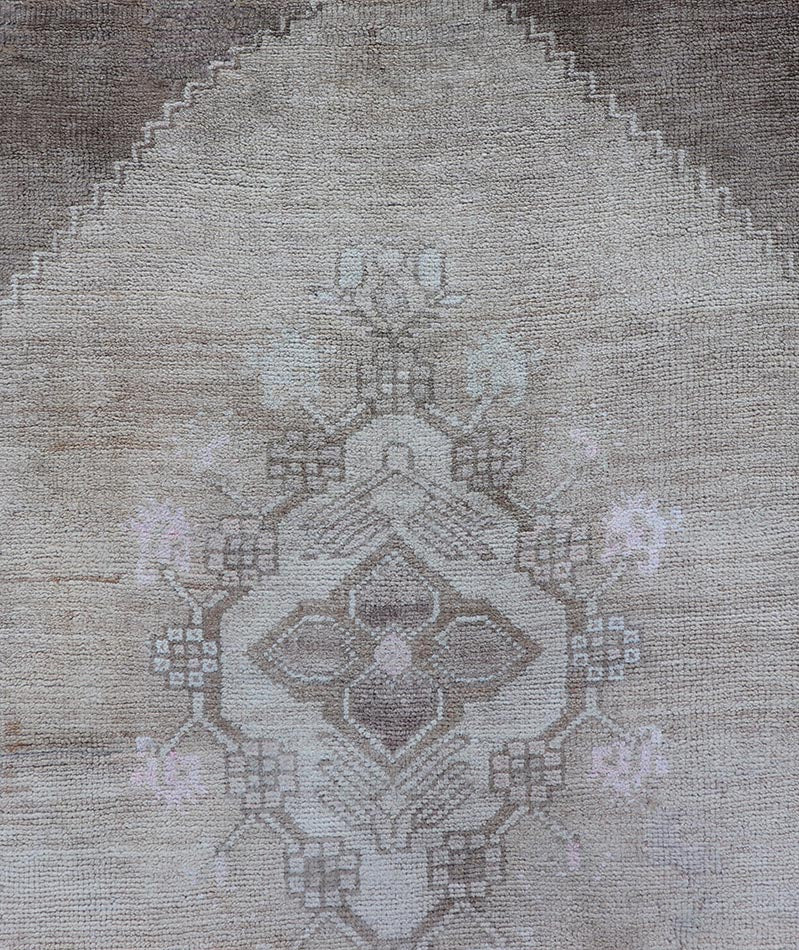 Measures: 2'10 x 13'3 Vintage Turkish Oushak Runner Neutral and Warm Colors with Tribal Medallions. rug/EN - 176926 Keivan Woven Arts / Vintage Oushak runner. Turkey mid20th century. This vintage Oushak carpet from mid - 20th century Turkey feature... - Keivan Woven ArtsEN - 176926 - 21712Rug