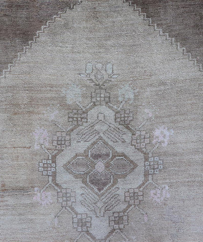 Measures: 2'10 x 13'3 Vintage Turkish Oushak Runner Neutral and Warm Colors with Tribal Medallions. rug/EN - 176926 Keivan Woven Arts / Vintage Oushak runner. Turkey mid20th century. This vintage Oushak carpet from mid - 20th century Turkey feature... - Keivan Woven ArtsEN - 176926 - 21712Rug