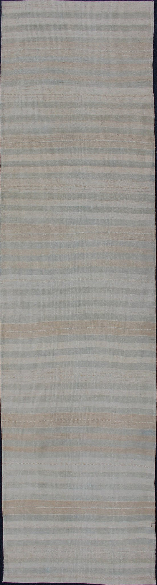Vintage Turkish Kilim Runner with a Stripe and Modern Design in Neutral Tones Vintage Turkish Kilim runner with a stripe and modern design, Minimalist stripe design Kilim runner from Turkey. Keivan Woven Arts / rug EN - 176929, country of origin /... - Keivan Woven ArtsEN - 176929 - 12747Rug