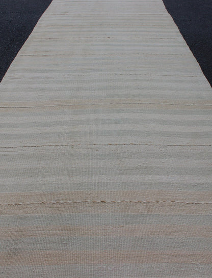 Vintage Turkish Kilim Runner with a Stripe and Modern Design in Neutral Tones Vintage Turkish Kilim runner with a stripe and modern design, Minimalist stripe design Kilim runner from Turkey. Keivan Woven Arts / rug EN - 176929, country of origin /... - Keivan Woven ArtsEN - 176929 - 12747Rug