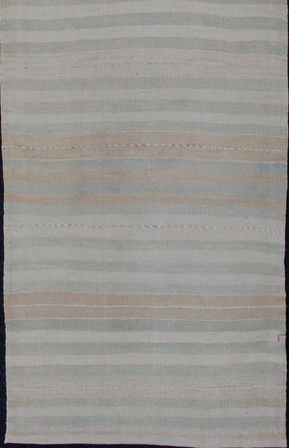 Vintage Turkish Kilim Runner with a Stripe and Modern Design in Neutral Tones Vintage Turkish Kilim runner with a stripe and modern design, Minimalist stripe design Kilim runner from Turkey. Keivan Woven Arts / rug EN - 176929, country of origin /... - Keivan Woven ArtsEN - 176929 - 12747Rug
