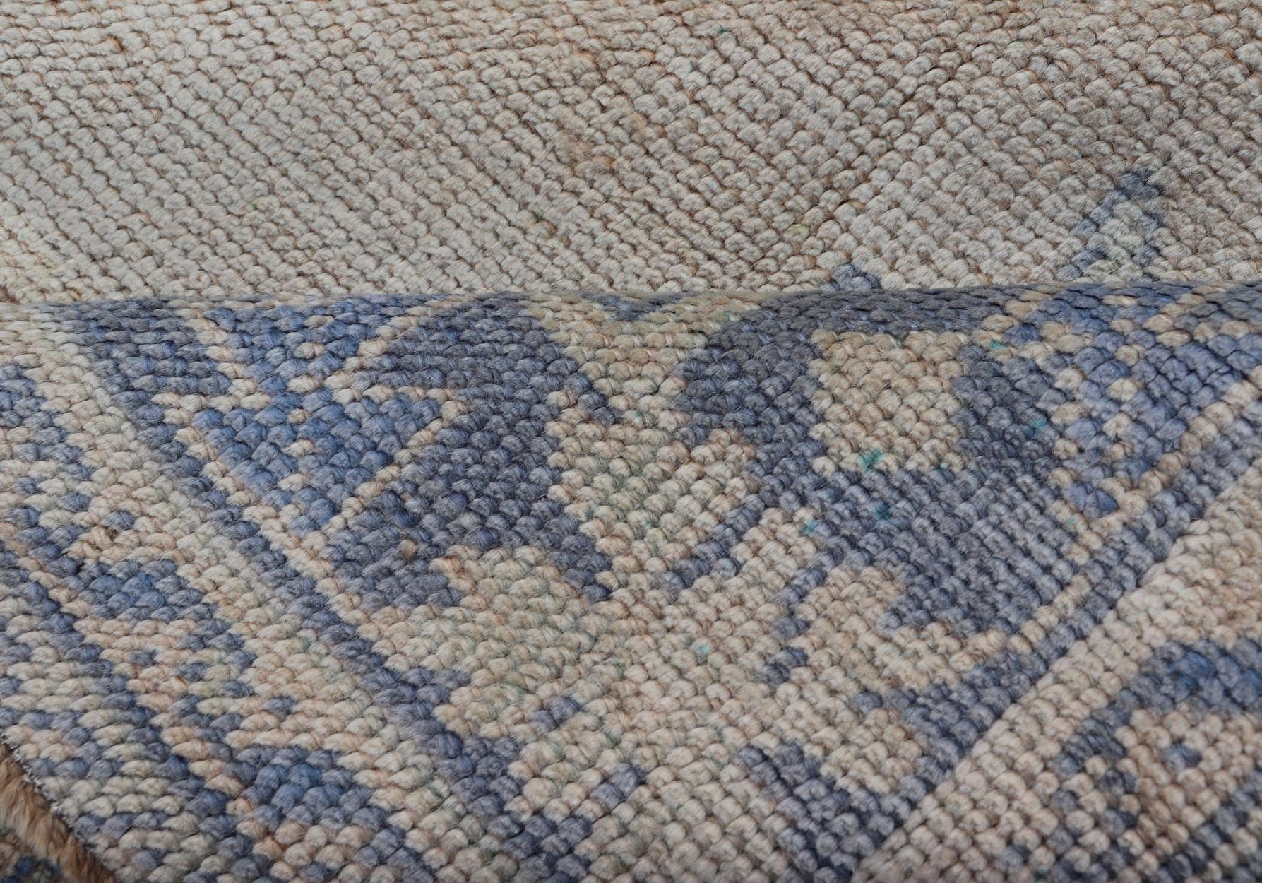 Measures: 5'0 x 12'5 Turkish Oushak Gallery Rug in Muted Blue and Cream with Geometric Design. Country of Origin: Turkey; Type: Oushak; Design: Medallion; Keivan Woven Arts: rug EN - 176948; This beautiful vintage Oushak was hand - knotted in Tu... - Keivan Woven ArtsEN - 176948 - 21913Rug