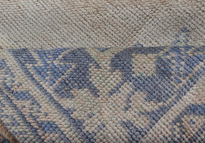 Measures: 5'0 x 12'5 Turkish Oushak Gallery Rug in Muted Blue and Cream with Geometric Design. Country of Origin: Turkey; Type: Oushak; Design: Medallion; Keivan Woven Arts: rug EN - 176948; This beautiful vintage Oushak was hand - knotted in Tu... - Keivan Woven ArtsEN - 176948 - 21913Rug