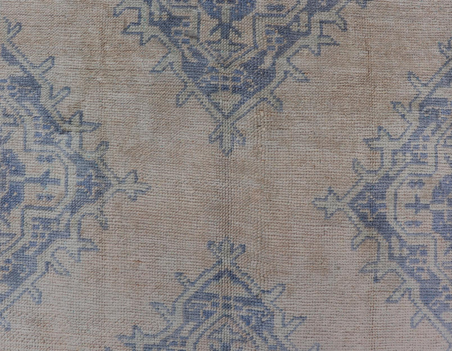 Measures: 5'0 x 12'5 Turkish Oushak Gallery Rug in Muted Blue and Cream with Geometric Design. Country of Origin: Turkey; Type: Oushak; Design: Medallion; Keivan Woven Arts: rug EN - 176948; This beautiful vintage Oushak was hand - knotted in Tu... - Keivan Woven ArtsEN - 176948 - 21913Rug