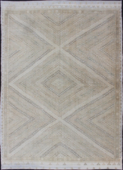 Tan, Taupe, Gray Vintage Turkish Embroidered Rug with Geometric Diamond Design. Embroidered vintage Flat Weave rug from Turkey in shades of tan, taupe, Gray cream and neutrals with geometric pattern, Keivan Woven Arts / rug EN - 176959, country of or... - Keivan Woven ArtsEN - 176959 - 11960Rug