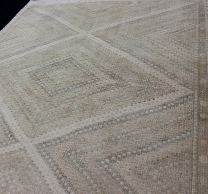 Tan, Taupe, Gray Vintage Turkish Embroidered Rug with Geometric Diamond Design. Embroidered vintage Flat Weave rug from Turkey in shades of tan, taupe, Gray cream and neutrals with geometric pattern, Keivan Woven Arts / rug EN - 176959, country of or... - Keivan Woven ArtsEN - 176959 - 11960Rug