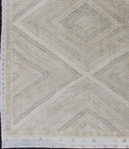 Tan, Taupe, Gray Vintage Turkish Embroidered Rug with Geometric Diamond Design. Embroidered vintage Flat Weave rug from Turkey in shades of tan, taupe, Gray cream and neutrals with geometric pattern, Keivan Woven Arts / rug EN - 176959, country of or... - Keivan Woven ArtsEN - 176959 - 11960Rug