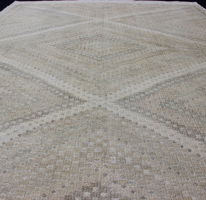 Tan, Taupe, Gray Vintage Turkish Embroidered Rug with Geometric Diamond Design. Embroidered vintage Flat Weave rug from Turkey in shades of tan, taupe, Gray cream and neutrals with geometric pattern, Keivan Woven Arts / rug EN - 176959, country of or... - Keivan Woven ArtsEN - 176959 - 11960Rug