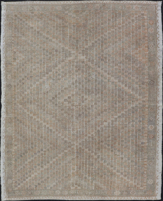 Vintage Turkish Embroidered Flat - Weave Rug iv Diamond & Geometric Design. Country of Origin: Turkey; Type: Kilim; Design: Diamond; Keivan Woven Arts: rug EN - 176989; Mid - 29th Century Measures: 4'0 x 5'1 This hand - woven Kilim features mut... - Keivan Woven ArtsEN - 176989 - 15352Rug