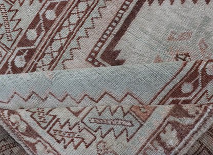 Turkish Oushak vintage rug with Traditional Design in Muted Blue, Brown, salmon. Vintage Muted color antique Turkish Oushak carpet with traditional floral medallion design, rug EN - 178029, country of origin / type: Turkey / Oushak, circa 1940 ... - Keivan Woven ArtsEN - 178029 - 14414Rug
