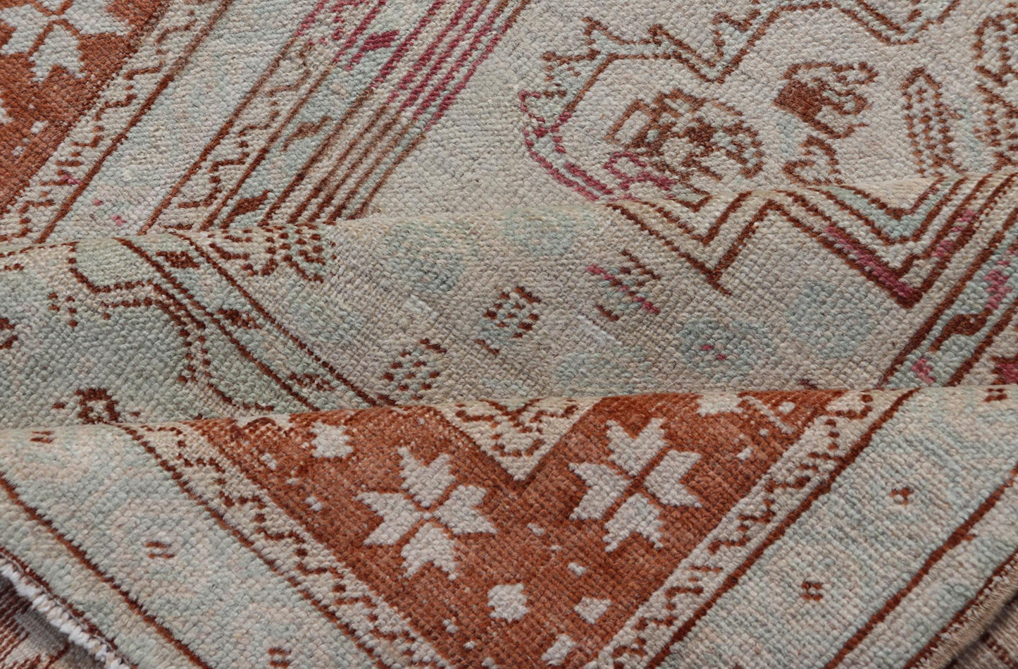 Vintage Turkish Oushak Rug with Medallion Design in Taupe, Light Green, & Brown Measures: 3'4 x 5'4 Hand - knotted in Turkey during the 1940's, this vintage Oushak features a great medallion and layer cornices. The field is lined in a bro... - Keivan Woven ArtsEN - 178056 - 18661Rug