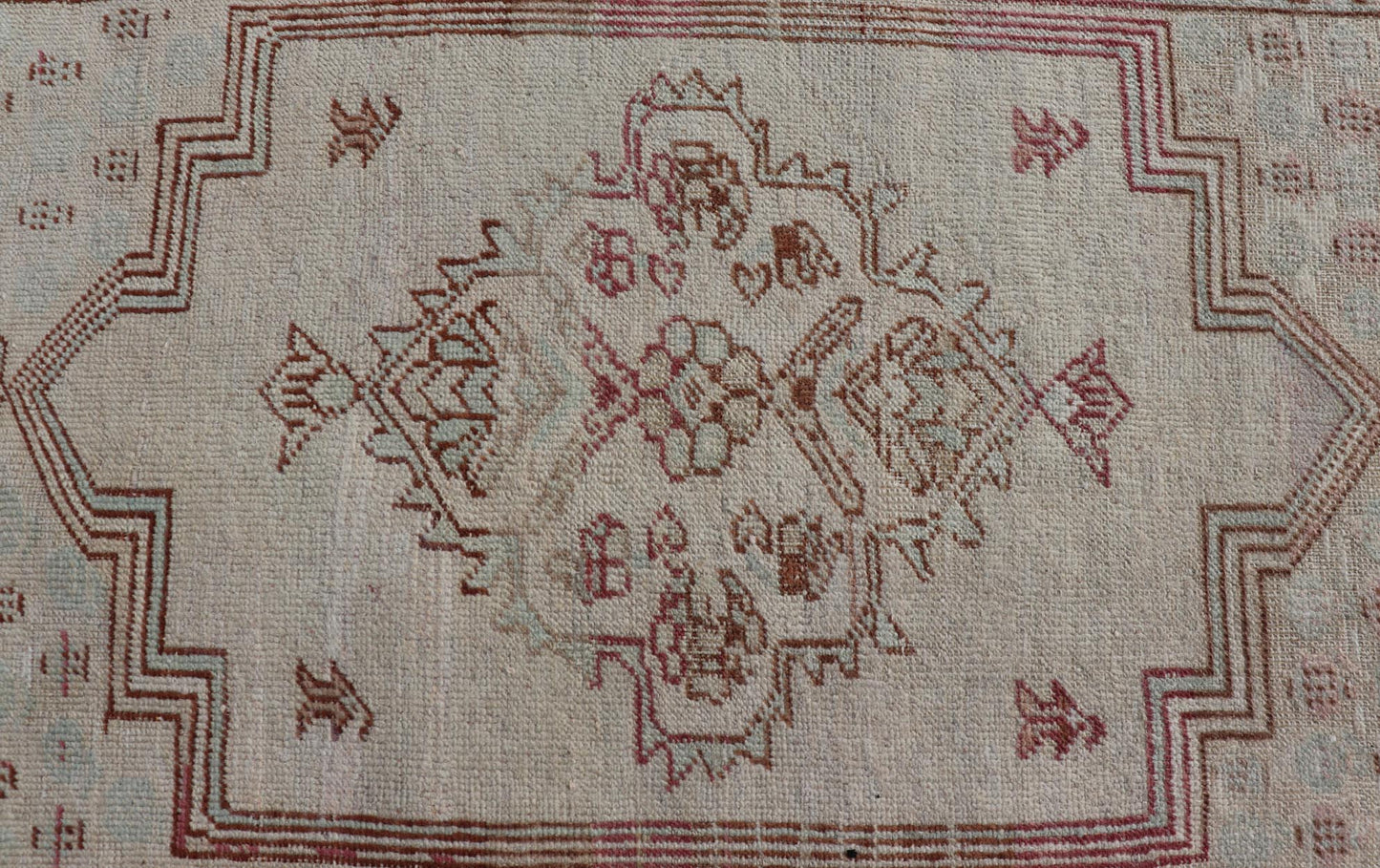 Vintage Turkish Oushak Rug with Medallion Design in Taupe, Light Green, & Brown Measures: 3'4 x 5'4 Hand - knotted in Turkey during the 1940's, this vintage Oushak features a great medallion and layer cornices. The field is lined in a bro... - Keivan Woven ArtsEN - 178056 - 18661Rug