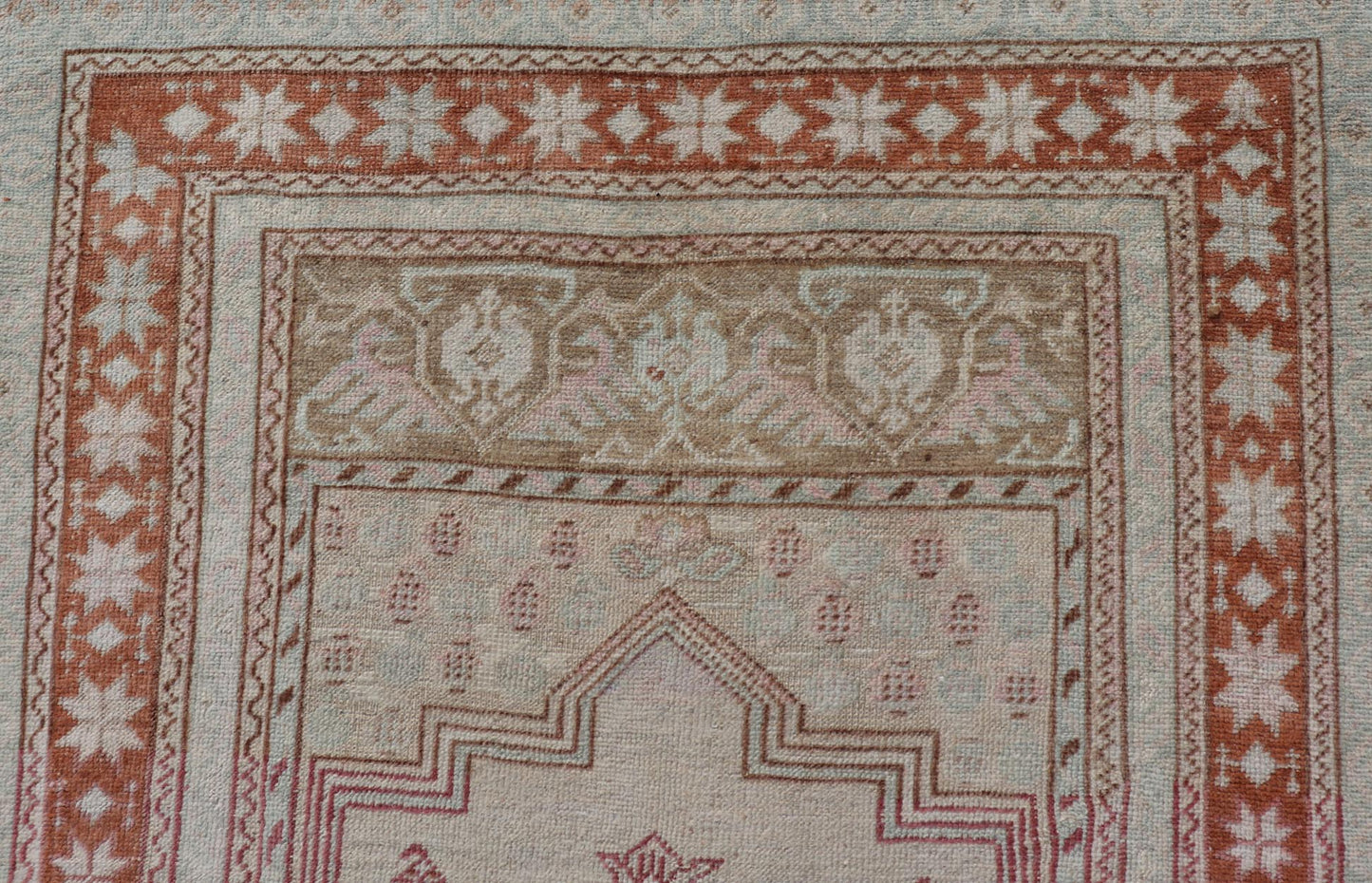 Vintage Turkish Oushak Rug with Medallion Design in Taupe, Light Green, & Brown Measures: 3'4 x 5'4 Hand - knotted in Turkey during the 1940's, this vintage Oushak features a great medallion and layer cornices. The field is lined in a bro... - Keivan Woven ArtsEN - 178056 - 18661Rug