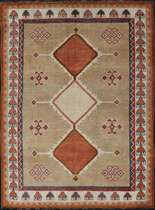 Vintage Hand Knotted Tulu - Gabbeh Rug with Tribal Design of Medallions Tribal Design Vintage Hand Knotted Tulu - Gabbeh Rug with Medallions rug EN - 178171, Keivan Woven Arts / country of origin / type: Turkey / Gabbeh - Tulu, circa 1950 ... - Keivan Woven ArtsEN - 178171 - 17472Rug