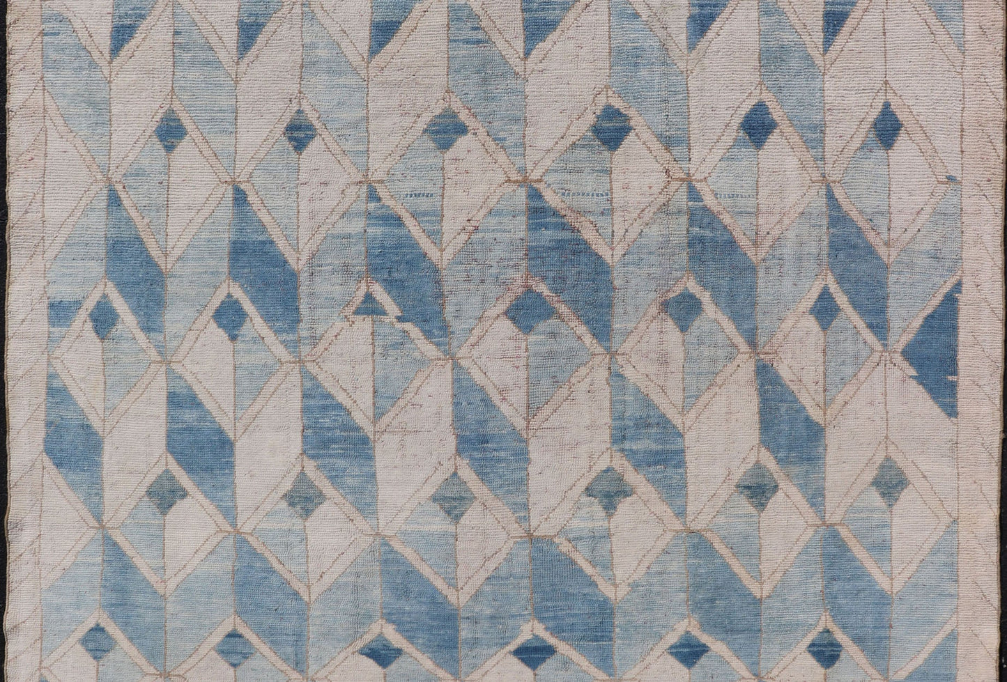 Square Vintage Turkish Oushak Kars Rug in Modern Design With Blue and Light Brown Colors Measures: 7'8 x 8'2. Vintage Turkish Kars Rug, Keivan Woven Arts / rug EN - 178450, country of origin / type: Turkey / Oushak, circa Mid - 20th centur... - Keivan Woven ArtsEN - 178450 - 17994Rug