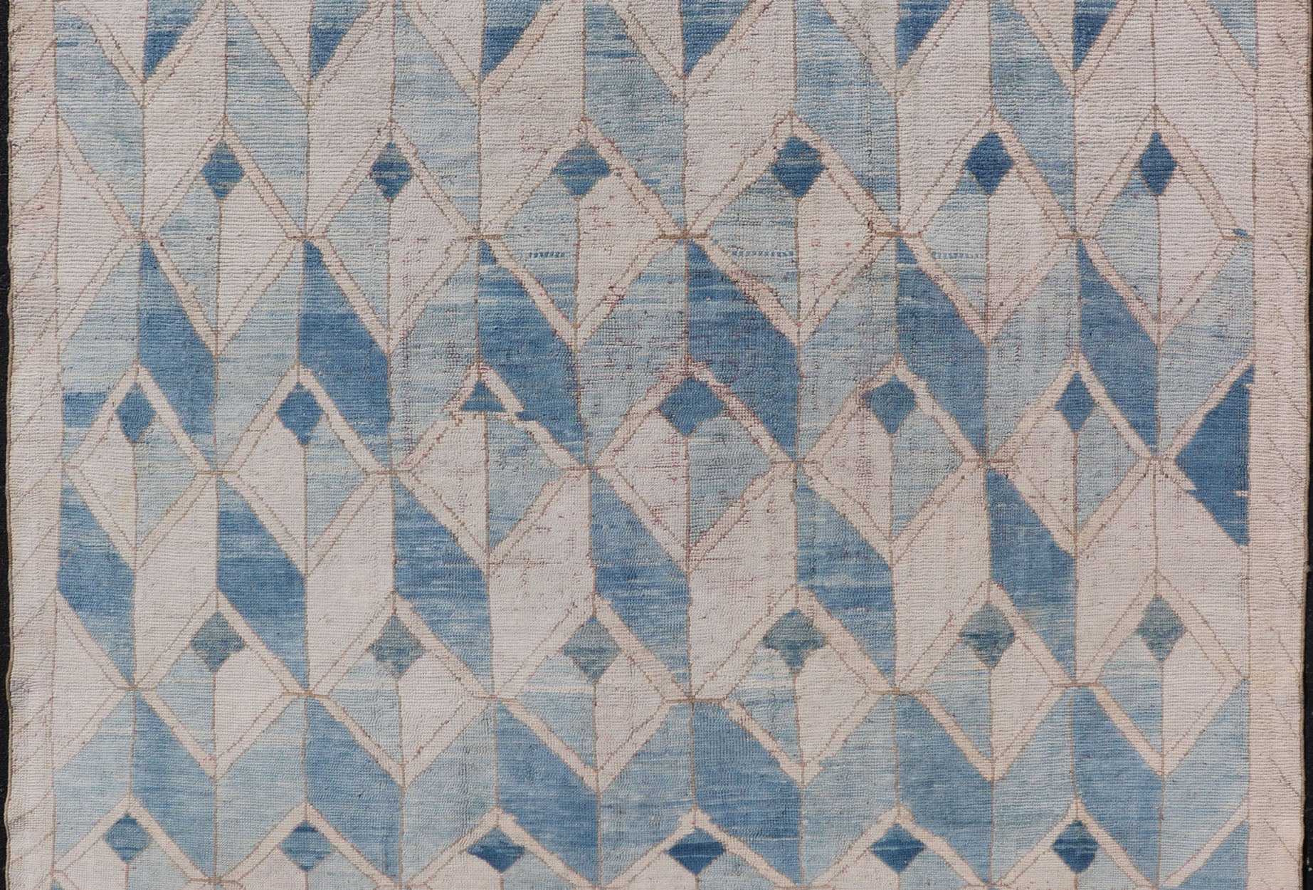 Square Vintage Turkish Oushak Kars Rug in Modern Design With Blue and Light Brown Colors Measures: 7'8 x 8'2. Vintage Turkish Kars Rug, Keivan Woven Arts / rug EN - 178450, country of origin / type: Turkey / Oushak, circa Mid - 20th centur... - Keivan Woven ArtsEN - 178450 - 17994Rug
