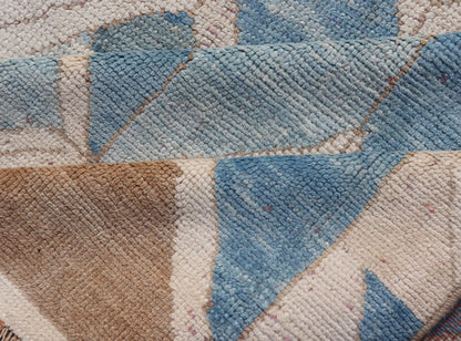 Square Vintage Turkish Oushak Kars Rug in Modern Design With Blue and Light Brown Colors Measures: 7'8 x 8'2. Vintage Turkish Kars Rug, Keivan Woven Arts / rug EN - 178450, country of origin / type: Turkey / Oushak, circa Mid - 20th centur... - Keivan Woven ArtsEN - 178450 - 17994Rug