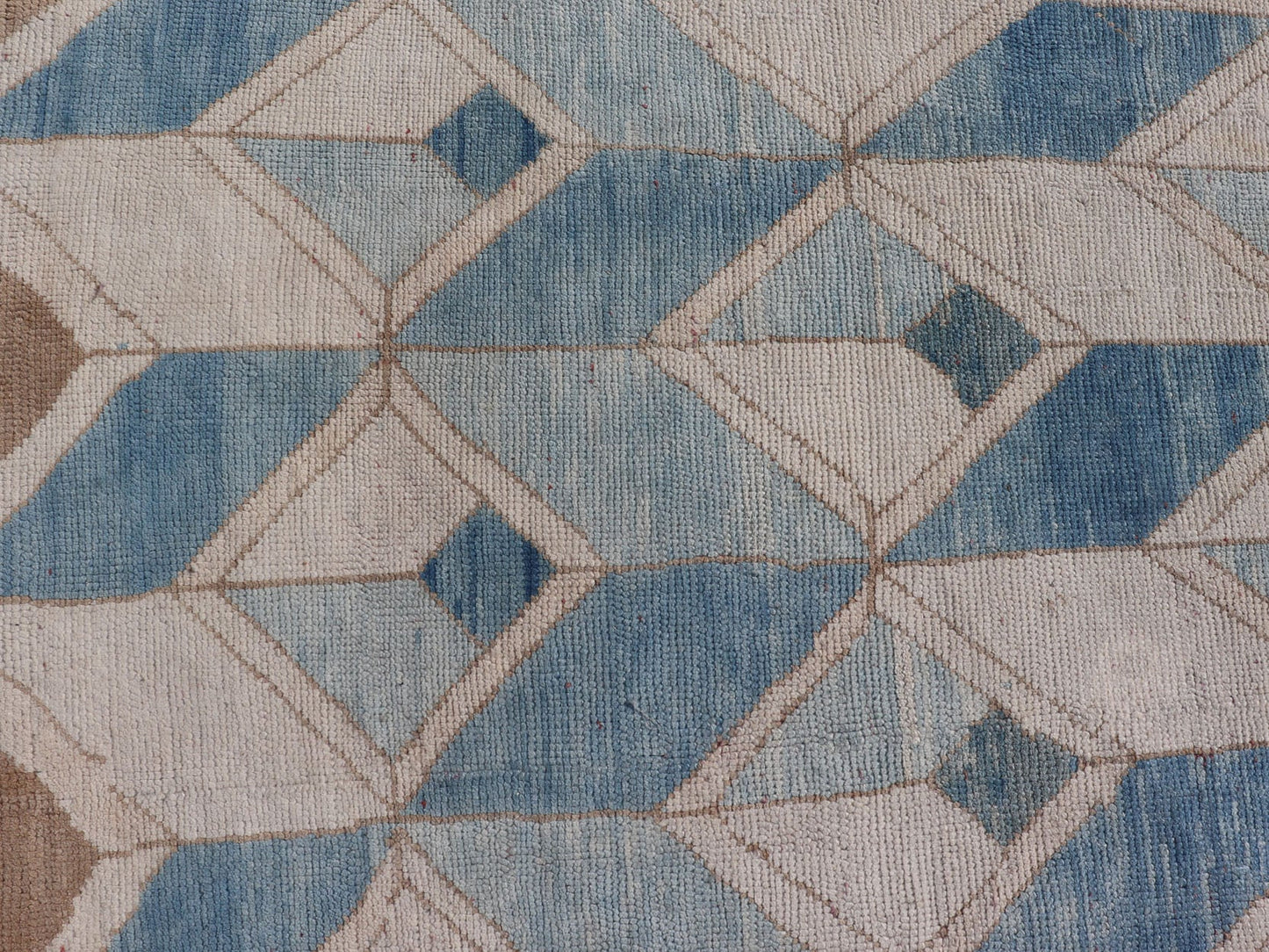 Square Vintage Turkish Oushak Kars Rug in Modern Design With Blue and Light Brown Colors Measures: 7'8 x 8'2. Vintage Turkish Kars Rug, Keivan Woven Arts / rug EN - 178450, country of origin / type: Turkey / Oushak, circa Mid - 20th centur... - Keivan Woven ArtsEN - 178450 - 17994Rug