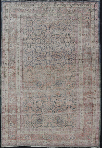 Antique Persian Malayer Rug in Variegated Gray - Blue, Cream and Soft Pink Antique Persian Malayer rug with all - over design. Keivan Woven Arts / rug EN - 178464, country of origin / type: Iran / Hamadan, circa 1920 early 20th century antique... - Keivan Woven ArtsEN - 178464 - 17484Rug