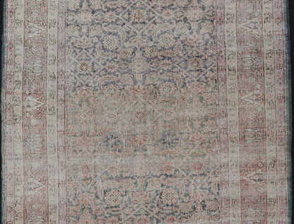 Antique Persian Malayer Rug in Variegated Gray - Blue, Cream and Soft Pink Antique Persian Malayer rug with all - over design. Keivan Woven Arts / rug EN - 178464, country of origin / type: Iran / Hamadan, circa 1920 early 20th century antique... - Keivan Woven ArtsEN - 178464 - 17484Rug