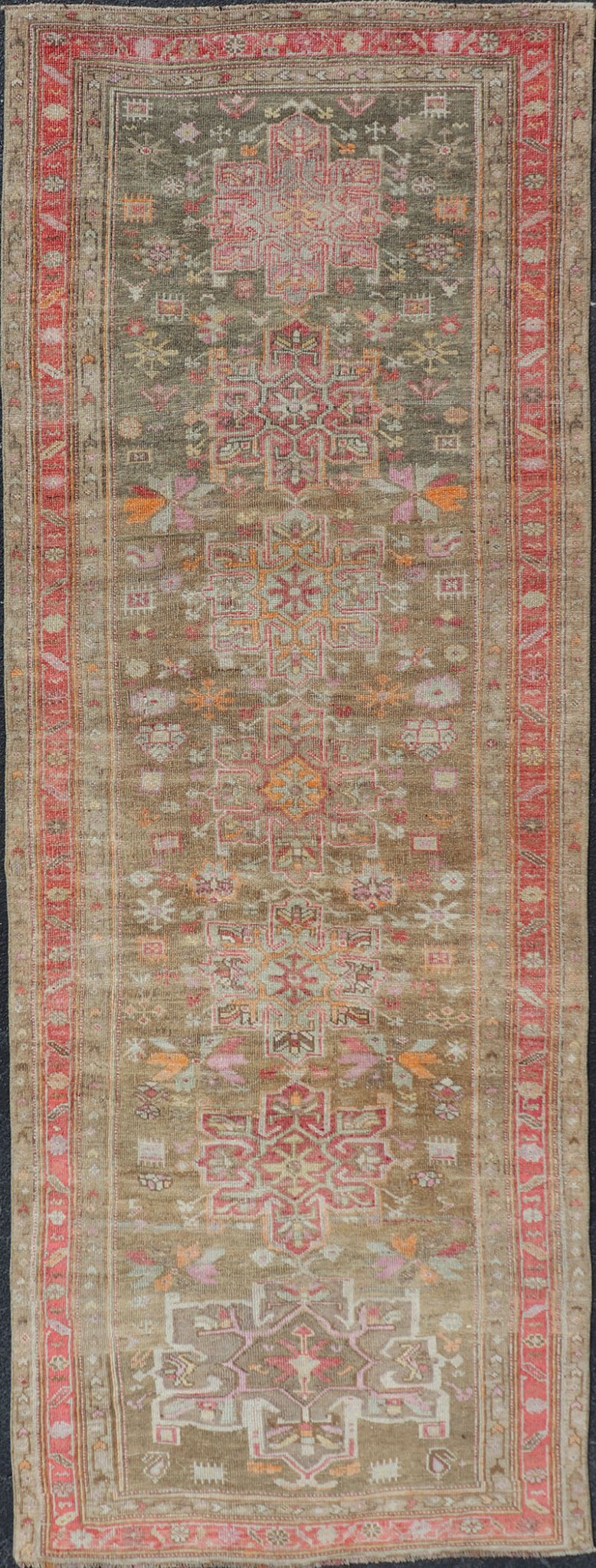 Turkish Oushak - Konya Gallery Runner with Tribal Medallion Designs and Geometric Motifs. Keivan Woven Arts / rug/EN - 178579, country of origin / type: Turkey / Oushak, circa 1920 Vintage Turkish Konya - Oushak geometric medallion tribal motif galler... - Keivan Woven ArtsEN - 178579 - 17490Rug