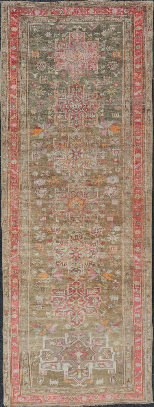 Turkish Oushak - Konya Gallery Runner with Tribal Medallion Designs and Geometric Motifs. Keivan Woven Arts / rug/EN - 178579, country of origin / type: Turkey / Oushak, circa 1920 Vintage Turkish Konya - Oushak geometric medallion tribal motif galler... - Keivan Woven ArtsEN - 178579 - 17490Rug
