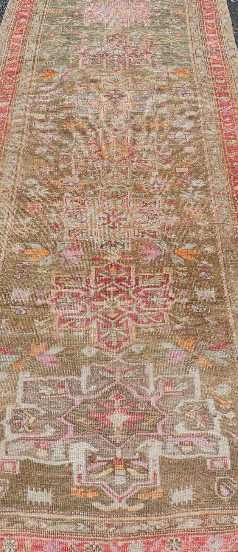 Turkish Oushak - Konya Gallery Runner with Tribal Medallion Designs and Geometric Motifs. Keivan Woven Arts / rug/EN - 178579, country of origin / type: Turkey / Oushak, circa 1920 Vintage Turkish Konya - Oushak geometric medallion tribal motif galler... - Keivan Woven ArtsEN - 178579 - 17490Rug