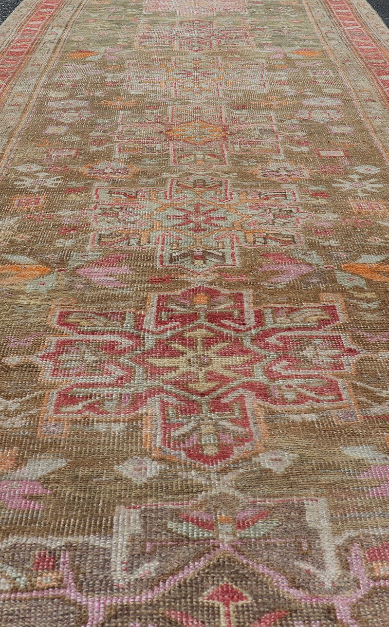 Turkish Oushak - Konya Gallery Runner with Tribal Medallion Designs and Geometric Motifs. Keivan Woven Arts / rug/EN - 178579, country of origin / type: Turkey / Oushak, circa 1920 Vintage Turkish Konya - Oushak geometric medallion tribal motif galler... - Keivan Woven ArtsEN - 178579 - 17490Rug