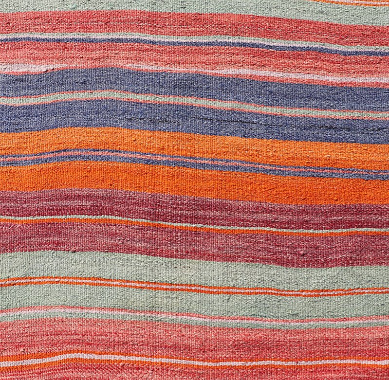 Vintage Turkish Kilim with Horizontal Stripes in Multicolor Vintage Kilim Rug, rug EN - 178613, country of origin / type: Turkey / Kilim, circa Mid - 20th Century. Measures: 2'10 x 11'8. - Keivan Woven ArtsEN - 178613 - 18437Rug
