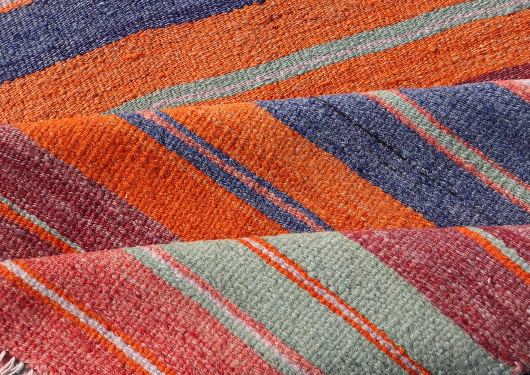 Vintage Turkish Kilim with Horizontal Stripes in Multicolor Vintage Kilim Rug, rug EN - 178613, country of origin / type: Turkey / Kilim, circa Mid - 20th Century. Measures: 2'10 x 11'8. - Keivan Woven ArtsEN - 178613 - 18437Rug