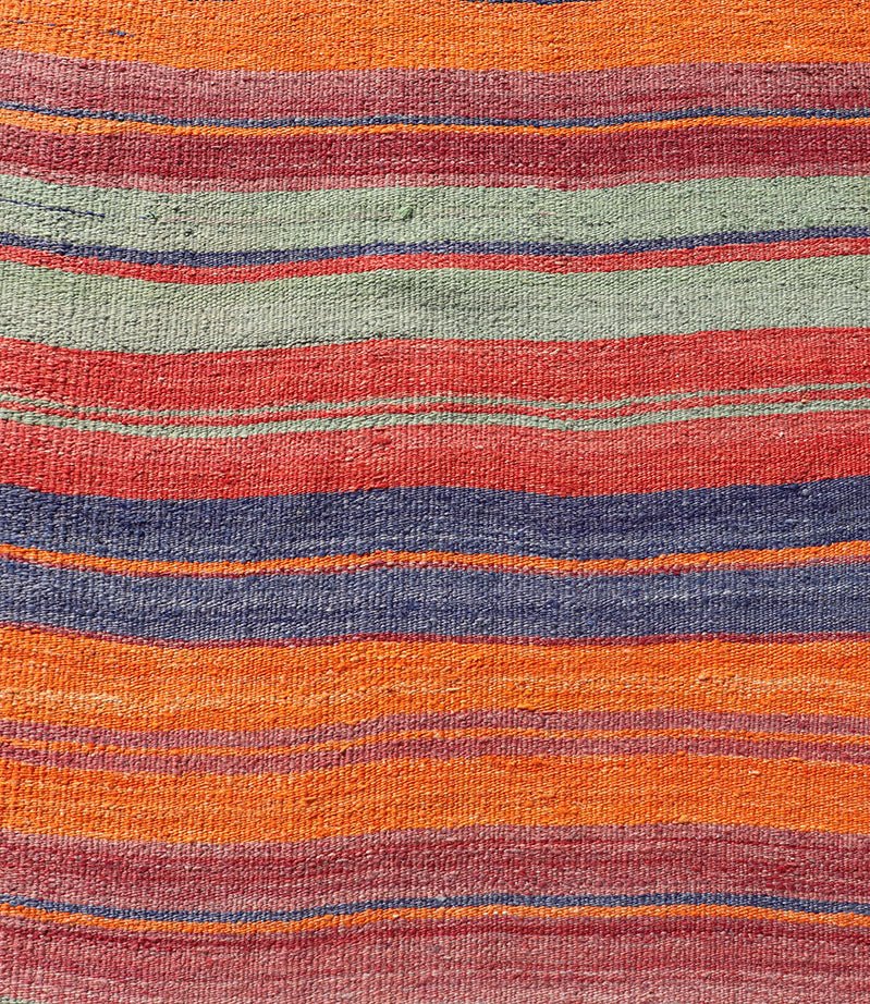 Vintage Turkish Kilim with Horizontal Stripes in Multicolor Vintage Kilim Rug, rug EN - 178613, country of origin / type: Turkey / Kilim, circa Mid - 20th Century. Measures: 2'10 x 11'8. - Keivan Woven ArtsEN - 178613 - 18437Rug