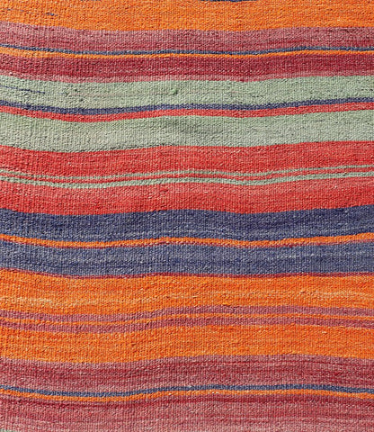 Vintage Turkish Kilim with Horizontal Stripes in Multicolor Vintage Kilim Rug, rug EN - 178613, country of origin / type: Turkey / Kilim, circa Mid - 20th Century. Measures: 2'10 x 11'8. - Keivan Woven ArtsEN - 178613 - 18437Rug