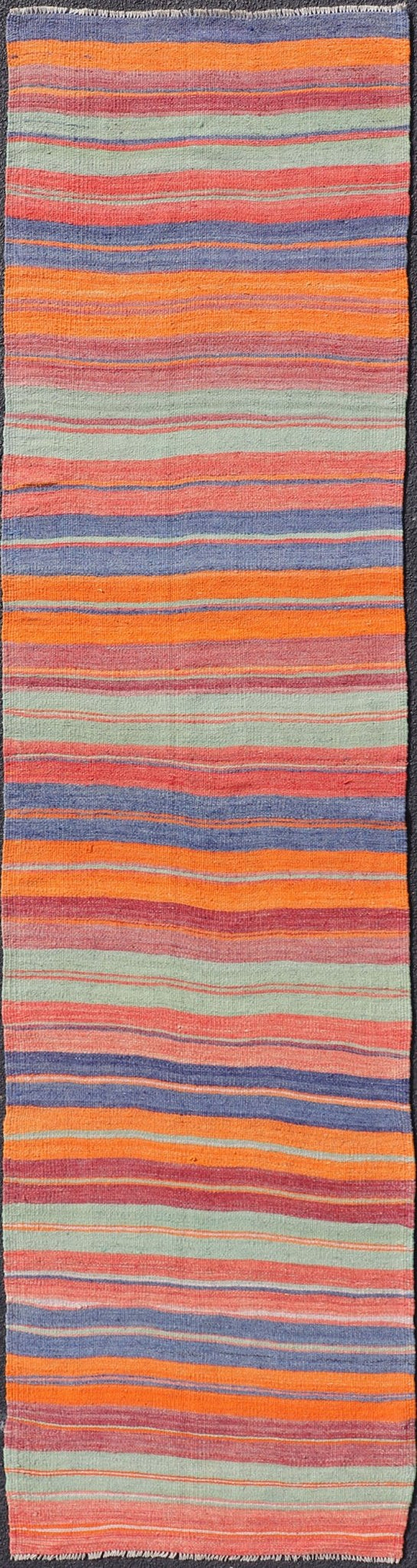 Vintage Turkish Kilim with Horizontal Stripes in Multicolor Vintage Kilim Rug, rug EN - 178613, country of origin / type: Turkey / Kilim, circa Mid - 20th Century. Measures: 2'10 x 11'8. - Keivan Woven ArtsEN - 178613 - 18437