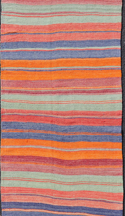 Vintage Turkish Kilim with Horizontal Stripes in Multicolor Vintage Kilim Rug, rug EN - 178613, country of origin / type: Turkey / Kilim, circa Mid - 20th Century. Measures: 2'10 x 11'8. - Keivan Woven ArtsEN - 178613 - 18437Rug