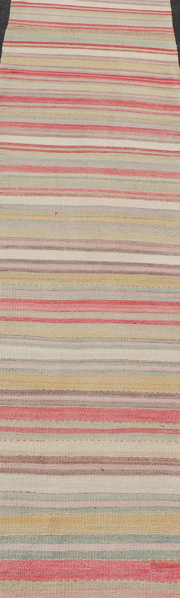 Colorful Vintage Turkish Kilim Runner with Stripes and Multi Colors. Keivan Woven Arts / rug EN - 178649, country of origin / type: Turkey / Kilim, circa Mid - 20th century. Measures: 2'6 x 13'5 Featuring a repeating horizontal stripe design, this u... - Keivan Woven ArtsEN - 178649 - 23637Rug