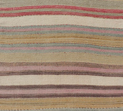 Colorful Vintage Turkish Kilim Runner with Stripes and Multi Colors. Keivan Woven Arts / rug EN - 178649, country of origin / type: Turkey / Kilim, circa Mid - 20th century. Measures: 2'6 x 13'5 Featuring a repeating horizontal stripe design, this u... - Keivan Woven ArtsEN - 178649 - 23637Rug