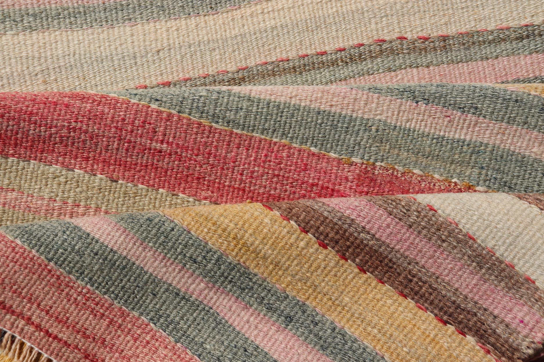 Colorful Vintage Turkish Kilim Runner with Stripes and Multi Colors. Keivan Woven Arts / rug EN - 178649, country of origin / type: Turkey / Kilim, circa Mid - 20th century. Measures: 2'6 x 13'5 Featuring a repeating horizontal stripe design, this u... - Keivan Woven ArtsEN - 178649 - 23637Rug