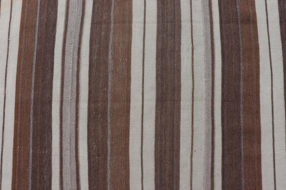 Stripe Design Turkish Vintage Flat - Weave Rug in Brown, Cognac, Ivory, and Gray - Keivan Woven ArtsEN - 178651 - 18890Rug