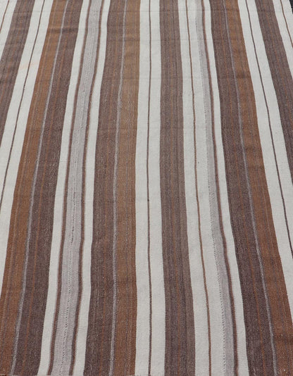Stripe Design Turkish Vintage Flat - Weave Rug in Brown, Cognac, Ivory, and Gray - Keivan Woven ArtsEN - 178651 - 18890Rug