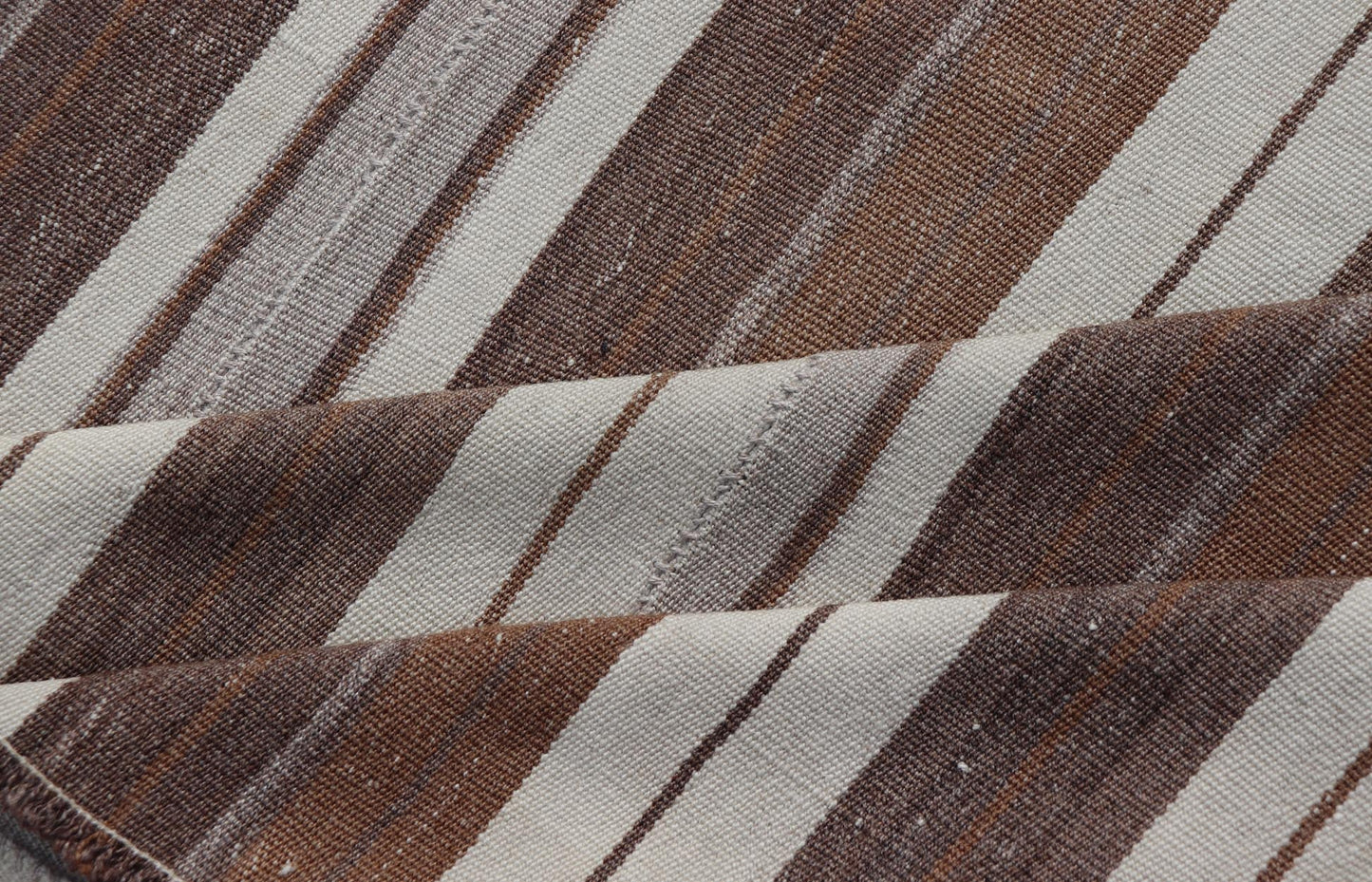 Stripe Design Turkish Vintage Flat - Weave Rug in Brown, Cognac, Ivory, and Gray - Keivan Woven ArtsEN - 178651 - 18890Rug