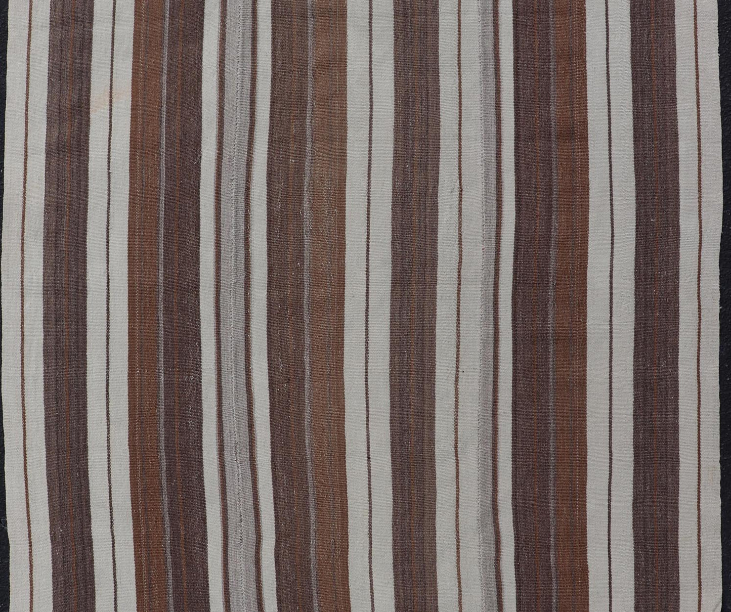 Stripe Design Turkish Vintage Flat - Weave Rug in Brown, Cognac, Ivory, and Gray - Keivan Woven ArtsEN - 178651 - 18890Rug