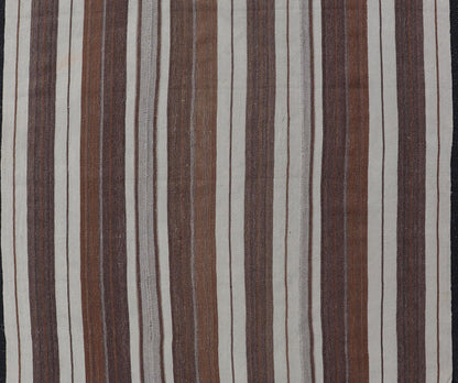 Stripe Design Turkish Vintage Flat - Weave Rug in Brown, Cognac, Ivory, and Gray - Keivan Woven ArtsEN - 178651 - 18890Rug