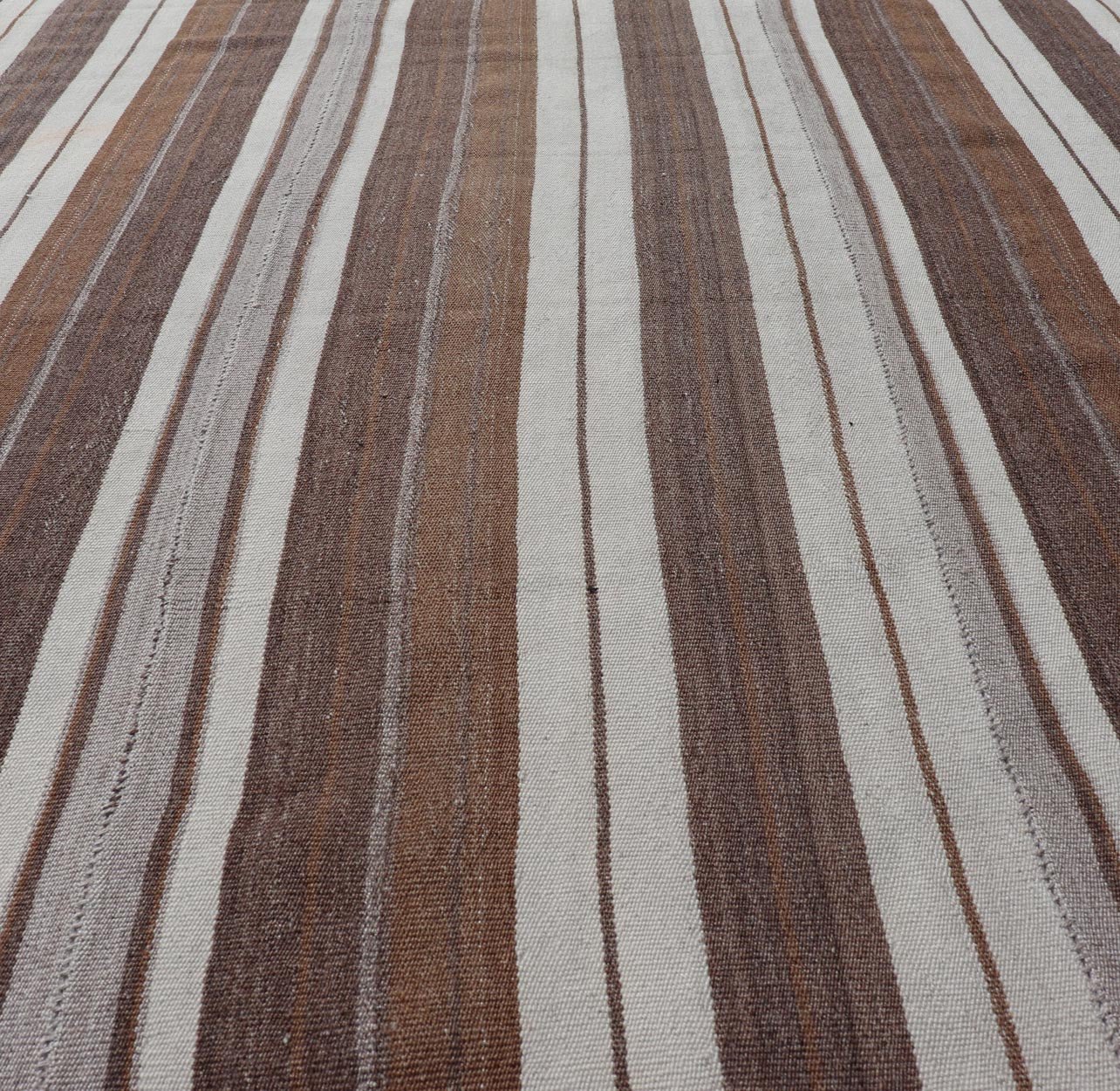 Stripe Design Turkish Vintage Flat - Weave Rug in Brown, Cognac, Ivory, and Gray - Keivan Woven ArtsEN - 178651 - 18890Rug