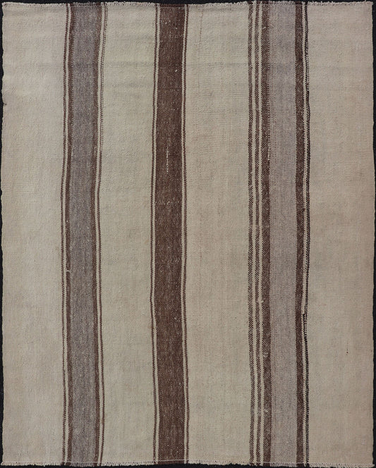 Vintage Turkish Kilim with Vertical Stripes in Tan, Taupe, Cream and Brown Vintage Kilim small Rug in Tan, Gray, Taupe, Cream & Brown, Keivan Woven Arts rug EN - 178677, country of origin / type: Turkey / Kilim, circa Mid - 20th Century. Mea... - Keivan Woven ArtsEN - 178677 - 18443