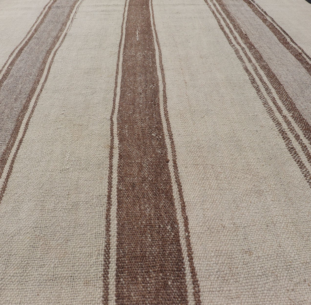 Vintage Turkish Kilim with Vertical Stripes in Tan, Taupe, Cream and Brown Vintage Kilim small Rug in Tan, Gray, Taupe, Cream & Brown, Keivan Woven Arts rug EN - 178677, country of origin / type: Turkey / Kilim, circa Mid - 20th Century. Mea... - Keivan Woven ArtsEN - 178677 - 18443Rug