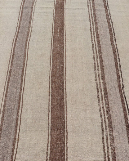 Vintage Turkish Kilim with Vertical Stripes in Tan, Taupe, Cream and Brown Vintage Kilim small Rug in Tan, Gray, Taupe, Cream & Brown, Keivan Woven Arts rug EN - 178677, country of origin / type: Turkey / Kilim, circa Mid - 20th Century. Mea... - Keivan Woven ArtsEN - 178677 - 18443Rug