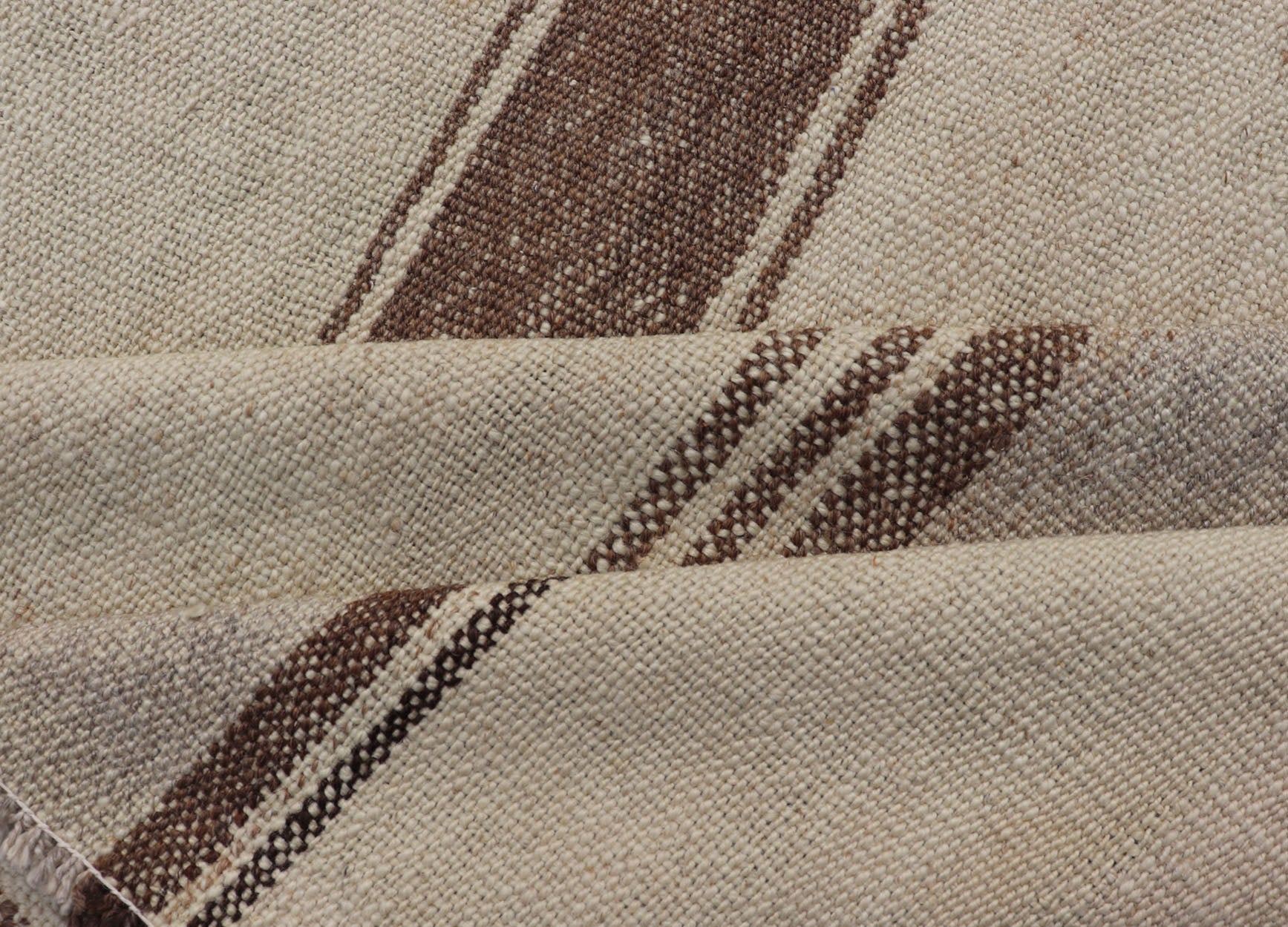 Vintage Turkish Kilim with Vertical Stripes in Tan, Taupe, Cream and Brown Vintage Kilim small Rug in Tan, Gray, Taupe, Cream & Brown, Keivan Woven Arts rug EN - 178677, country of origin / type: Turkey / Kilim, circa Mid - 20th Century. Mea... - Keivan Woven ArtsEN - 178677 - 18443Rug